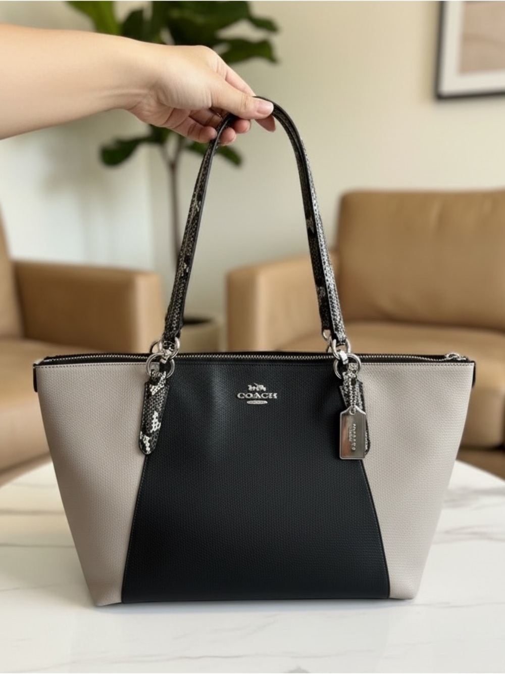 NWOT Coach Ava Pebbled Leather & Croc Embossed Large Tote Bag